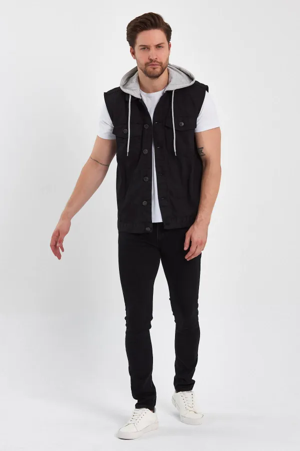Gilet en jean à capuche classique en coton pour homme