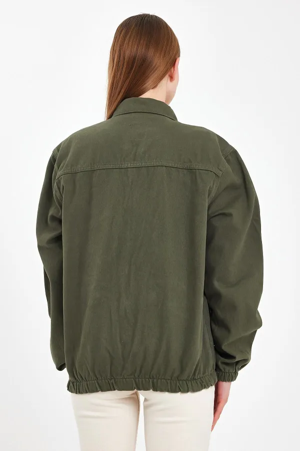 Veste en jean unisexe en coton à col polo zippé