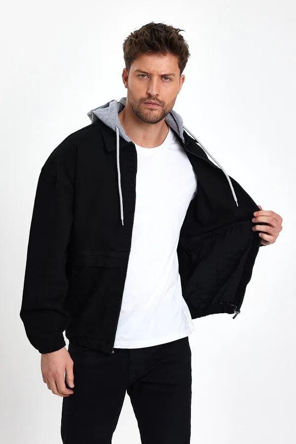 Veste en jean à capuche zippée en coton pour homme