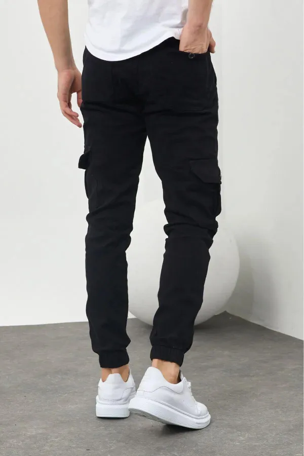 Pantalon cargo flexible à jambes élastiques pour homme avec poches