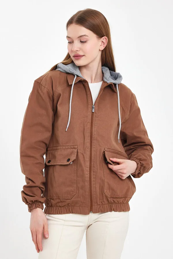 Veste en jean à capuche unisexe en coton avec col polo zippé
