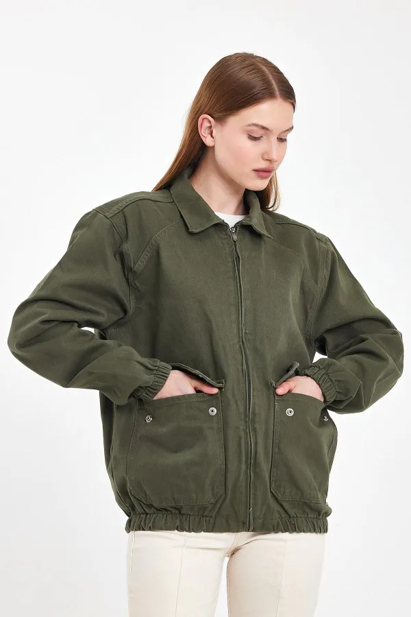 Veste en jean unisexe en coton à col polo zippé