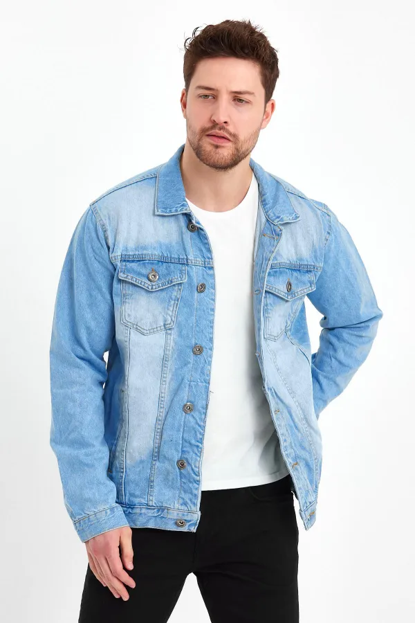 Veste en jean à col polo en coton pour homme