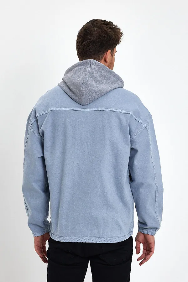 Veste en jean à capuche zippée en coton pour homme