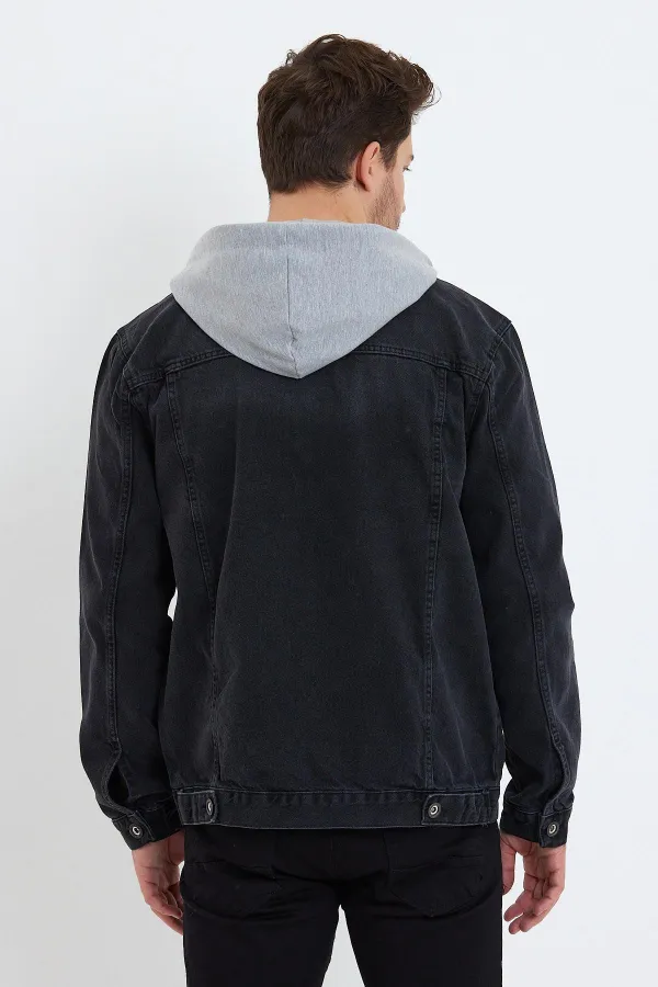 Erkek Pamuklu Kapüşonlu Kot Ceket