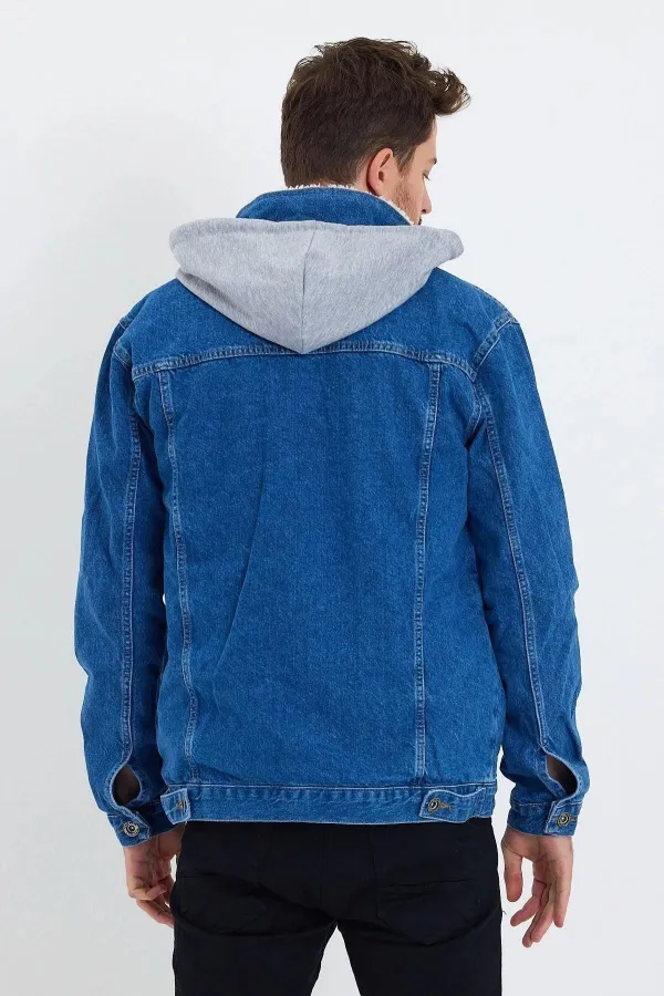 Erkek Pamuklu Kapüşonlu İçi Kürklü Kot Ceket