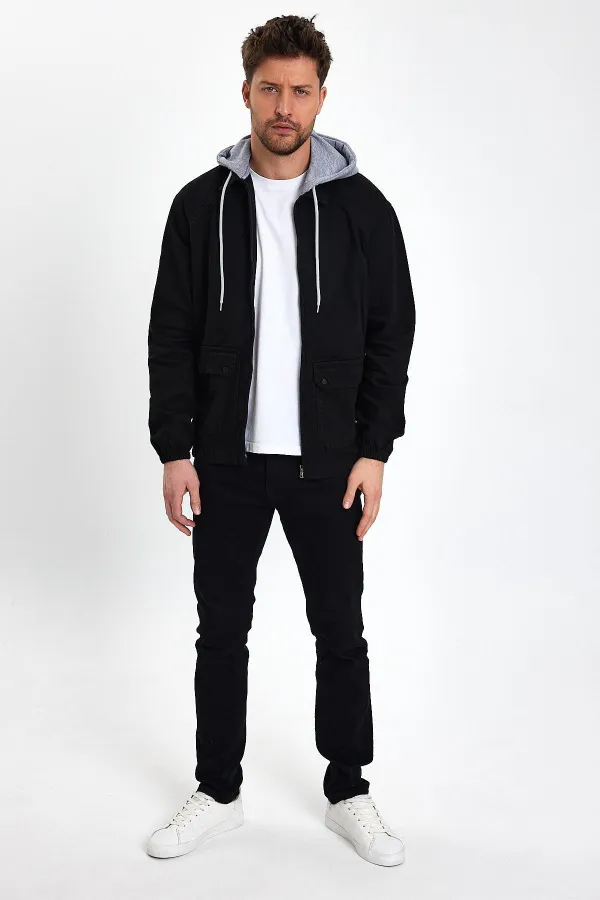 Veste en jean à capuche unisexe en coton avec col polo zippé