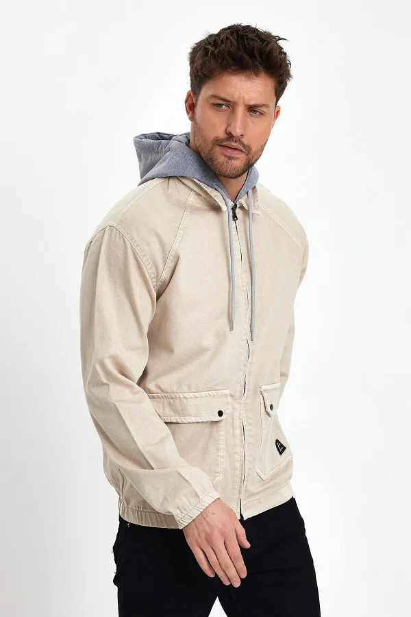 Veste en jean à capuche unisexe en coton avec col polo zippé