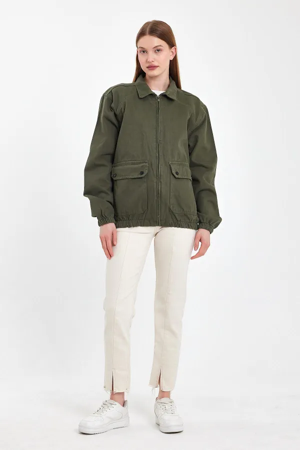 Veste en jean unisexe en coton à col polo zippé