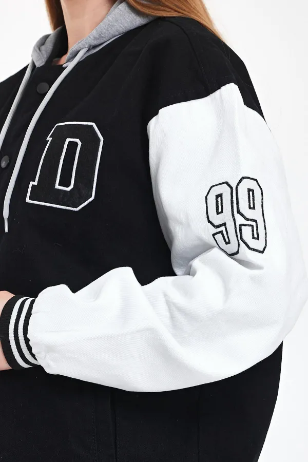 Unisex Pamuklu Kapüşonlu Oversize Kot Kolej Ceket