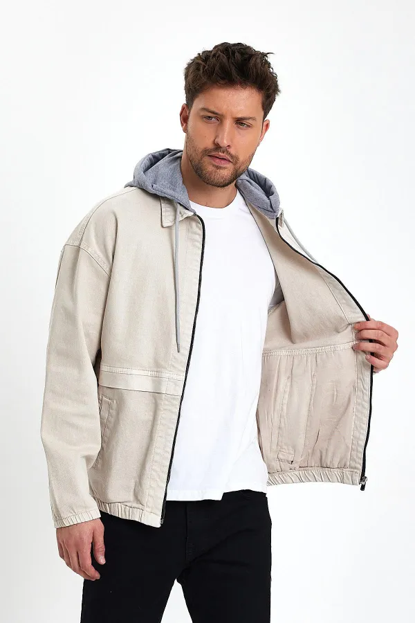 Erkek Pamuklu Fermuarlı Kapüşonlu Kot Ceket