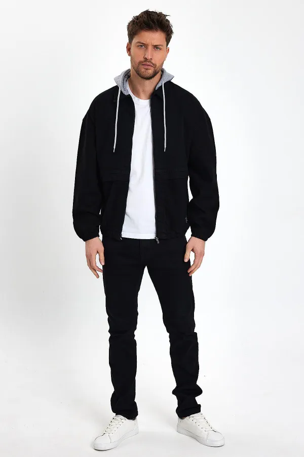 Veste en jean à capuche zippée en coton pour homme