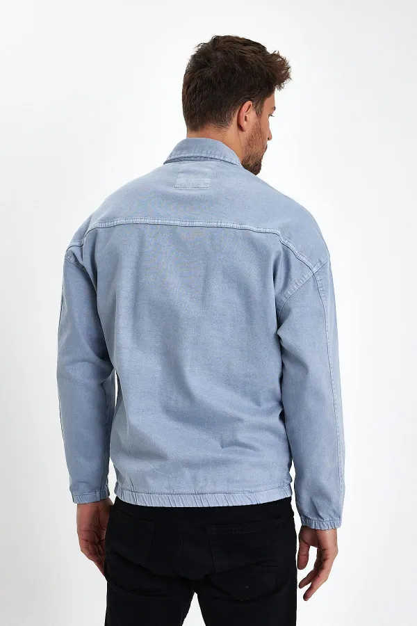 Veste en jean à col polo zippé en coton pour homme