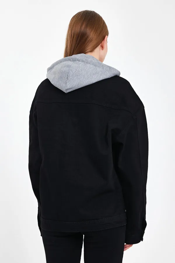 Veste en jean unisexe à capuche oversize en coton avec grandes poches