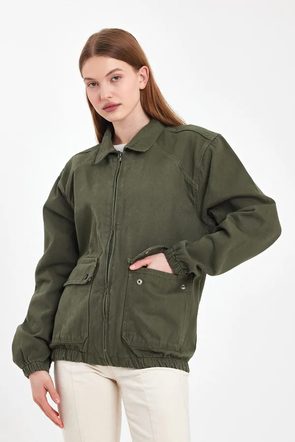 Veste en jean unisexe en coton à col polo zippé