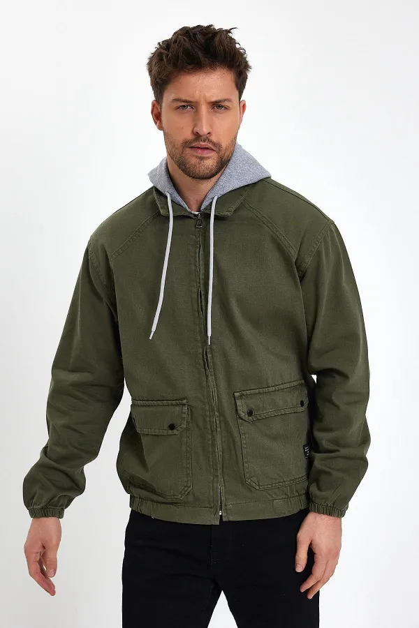 Unisex Pamuklu Fermuarlı Polo Yaka Kapüşonlu Kot Ceket