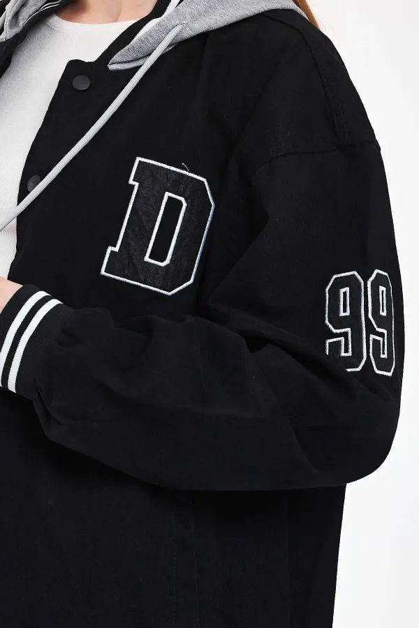 Unisex Pamuklu Kapüşonlu Oversize Kot Kolej Ceket