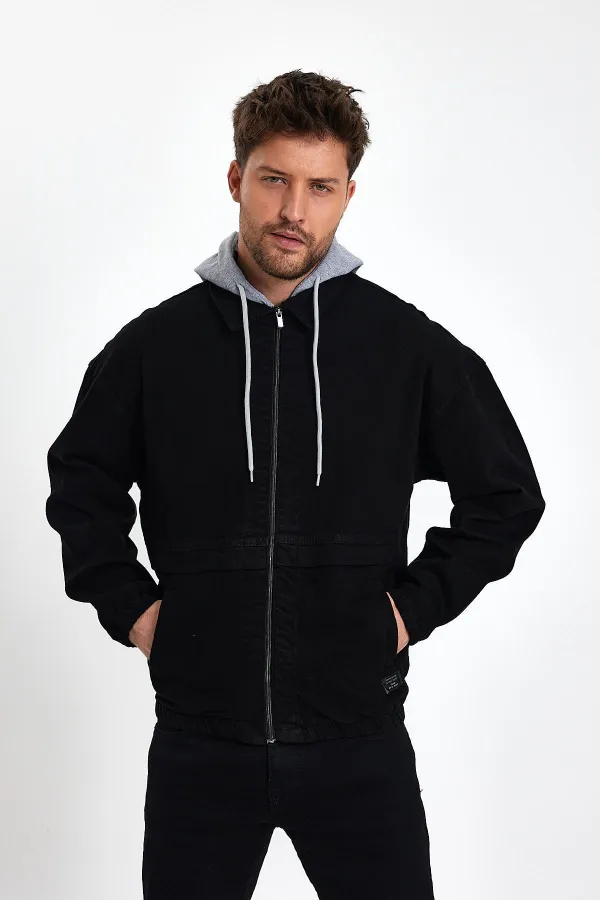 Veste en jean à capuche zippée en coton pour homme