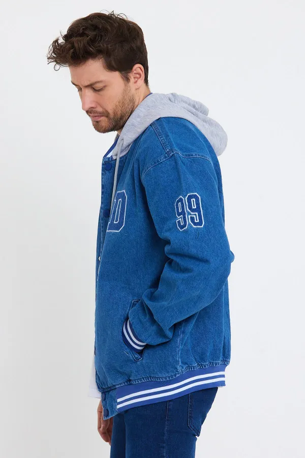 Unisex Pamuklu Kapüşonlu Oversize Kot Kolej Ceket