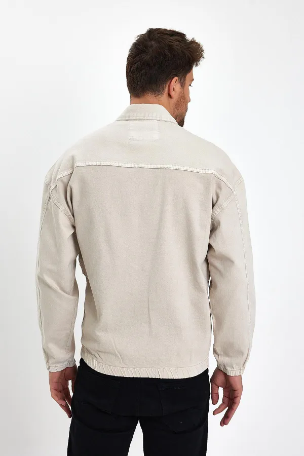 Erkek Pamuklu Fermuarlı Polo Yaka Kot Ceket