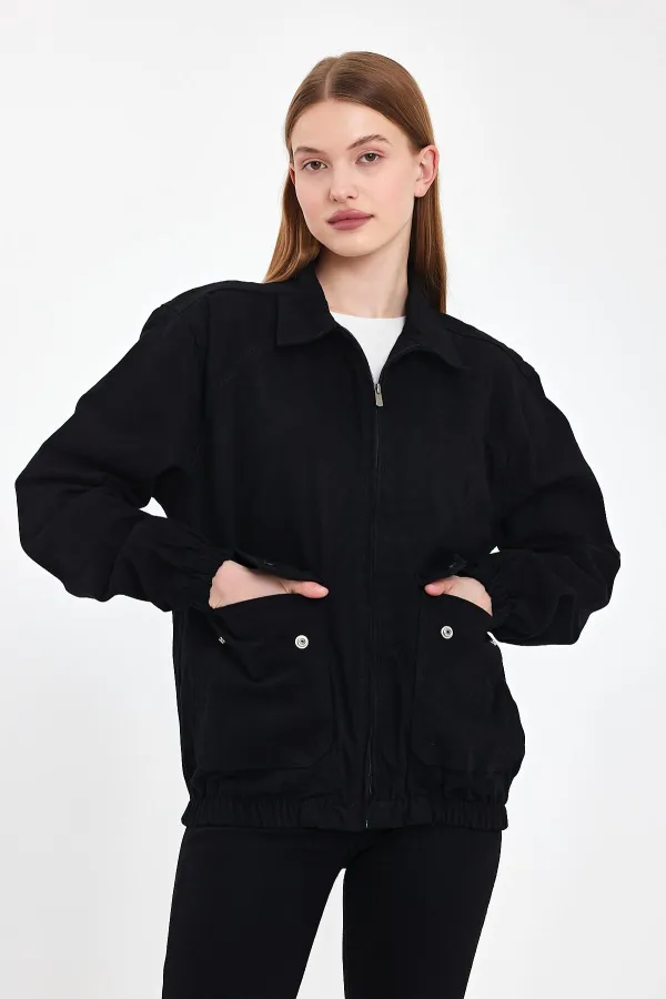 Veste en jean unisexe en coton à col polo zippé