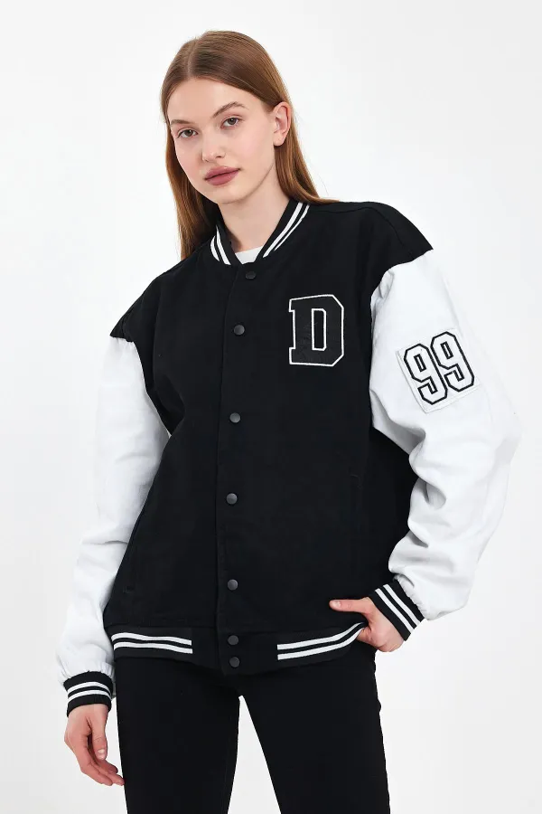 Veste universitaire surdimensionnée en denim et coton unisexe