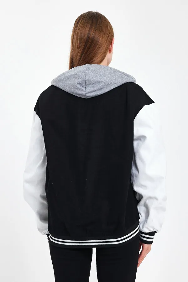 Unisex Pamuklu Kapüşonlu Oversize Kot Kolej Ceket