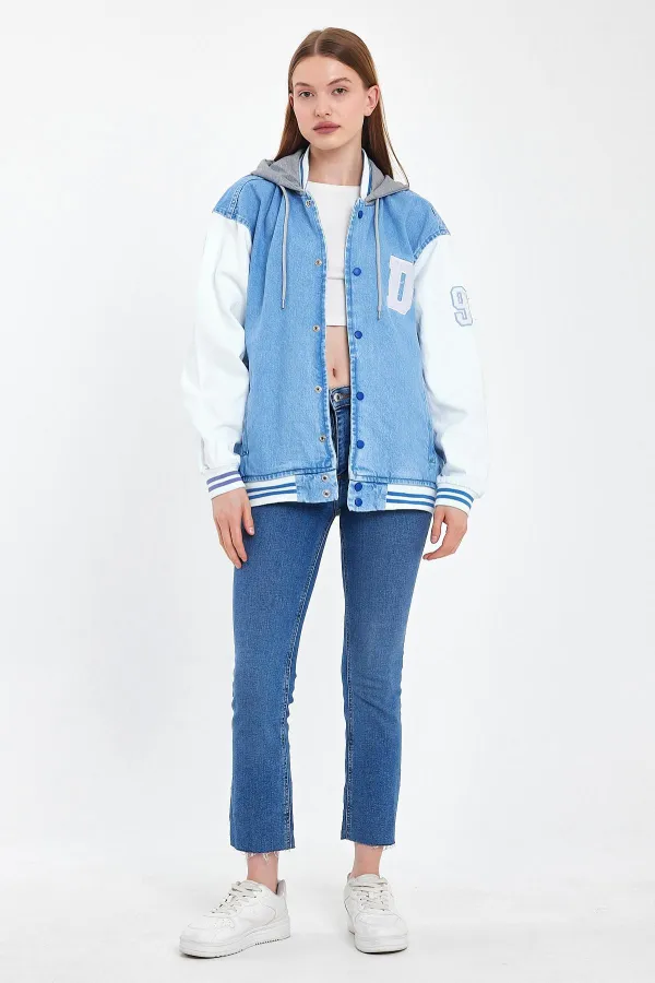 Unisex Pamuklu Kapüşonlu Oversize Kot Kolej Ceket