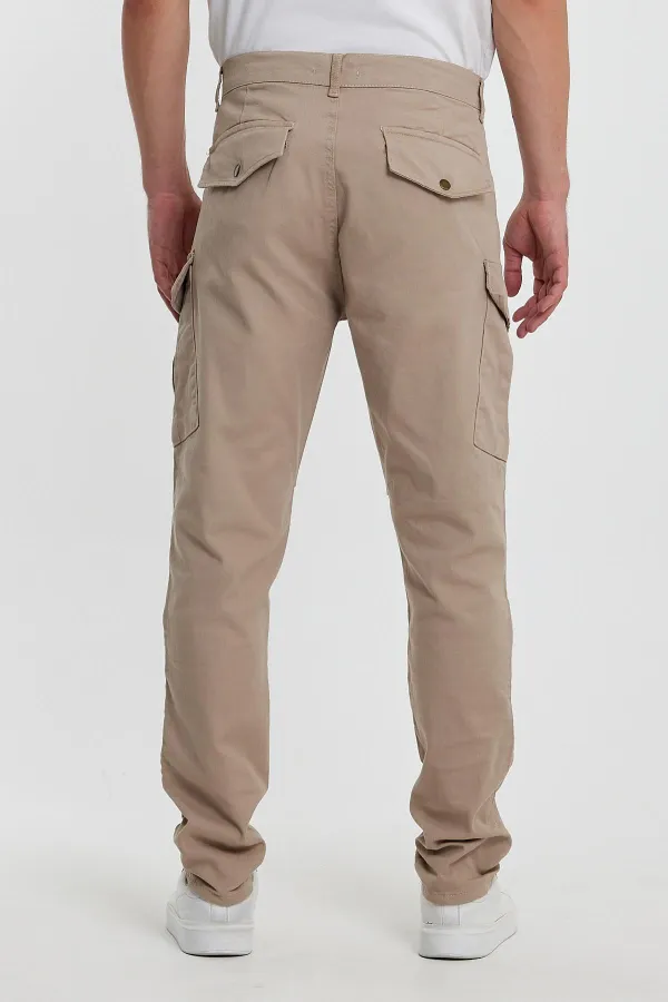 Men's Flexible Cargo Pants with Stitched Detail and Pockets