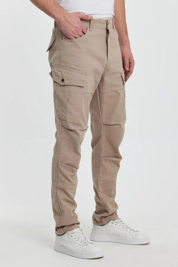 Men's Flexible Cargo Pants with Stitched Detail and Pockets