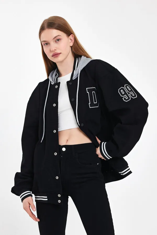 Unisex Pamuklu Kapüşonlu Oversize Kot Kolej Ceket