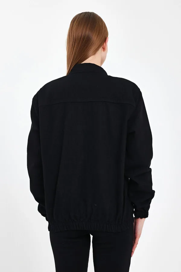 Veste en jean unisexe en coton à col polo zippé