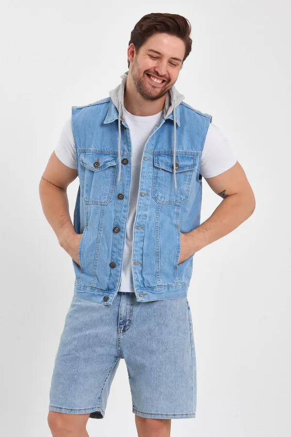 Gilet en jean à capuche classique en coton pour homme