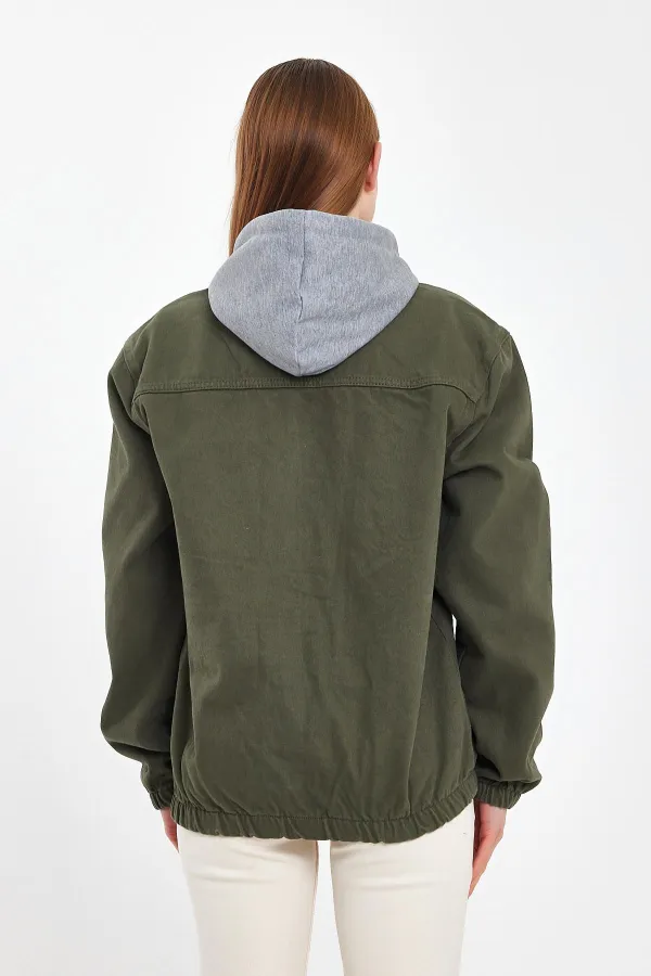 Unisex Pamuklu Fermuarlı Polo Yaka Kapüşonlu Kot Ceket