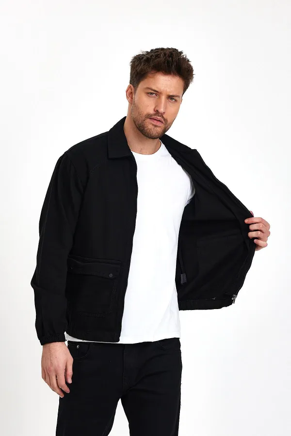 Veste en jean unisexe en coton à col polo zippé