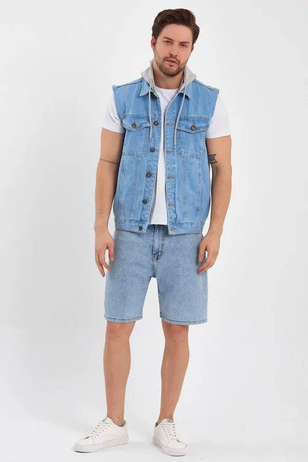 Gilet en jean à capuche classique en coton pour homme