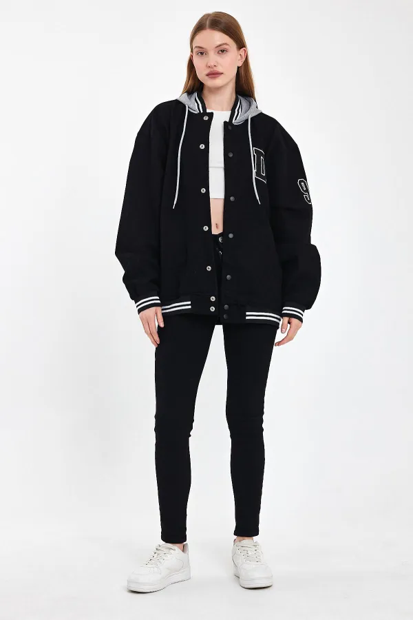 Unisex Pamuklu Kapüşonlu Oversize Kot Kolej Ceket