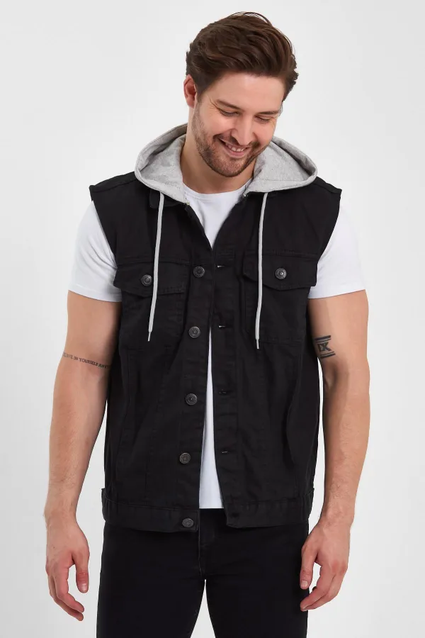 Gilet en jean à capuche classique en coton pour homme