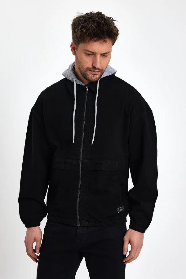 Veste en jean à capuche zippée en coton pour homme
