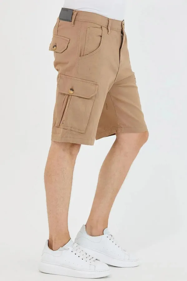 Short cargo flexible en coton pour homme avec poches