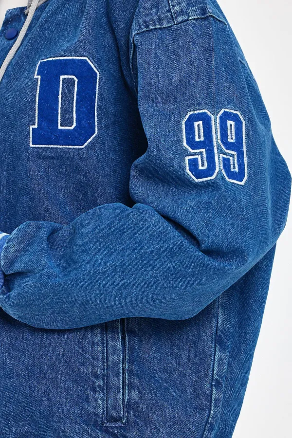 Unisex Pamuklu Kapüşonlu Oversize Kot Kolej Ceket