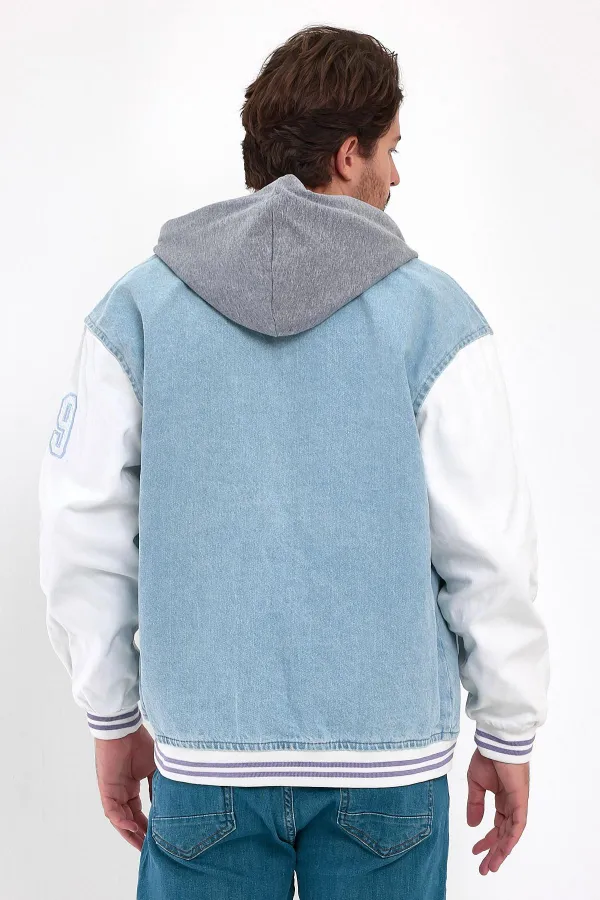 Unisex Pamuklu Kapüşonlu Oversize Kot Kolej Ceket