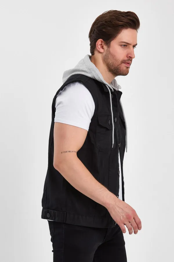 Gilet en jean à capuche classique en coton pour homme