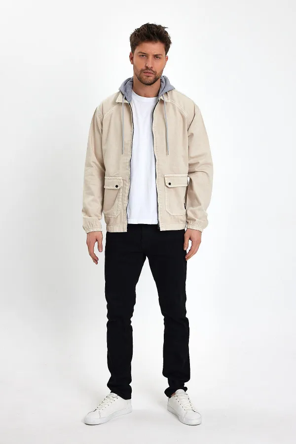 Veste en jean à capuche unisexe en coton avec col polo zippé