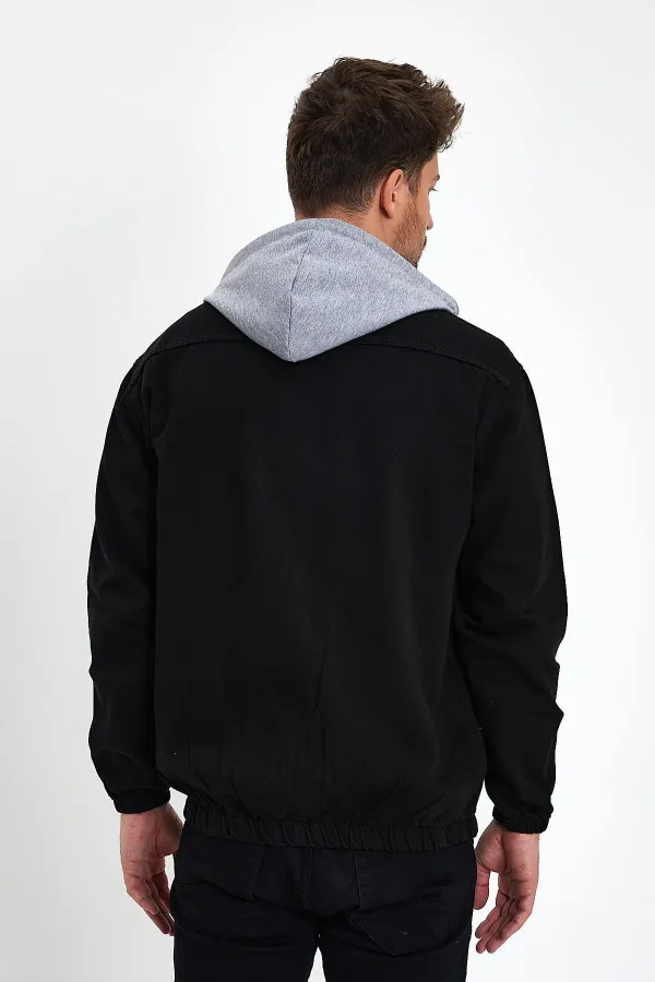 Veste en jean à capuche unisexe en coton avec col polo zippé