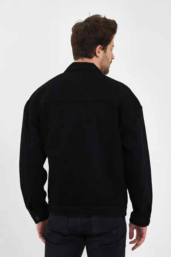 Veste en jean unisexe en coton avec col polo oversize et grandes poches