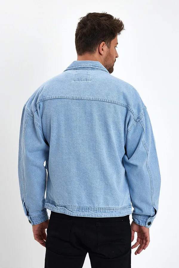 Veste en jean unisexe en coton avec col polo oversize et grandes poches