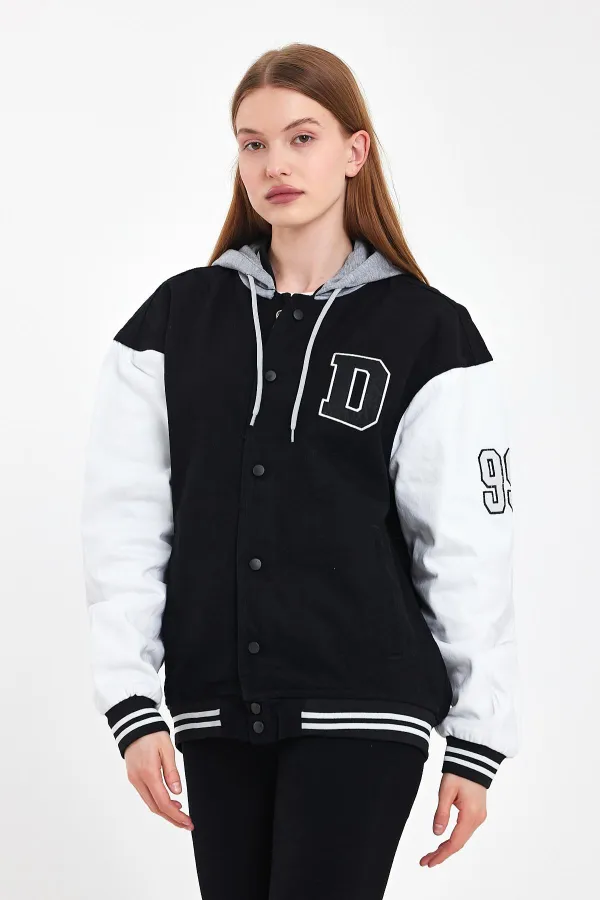 Unisex Pamuklu Kapüşonlu Oversize Kot Kolej Ceket