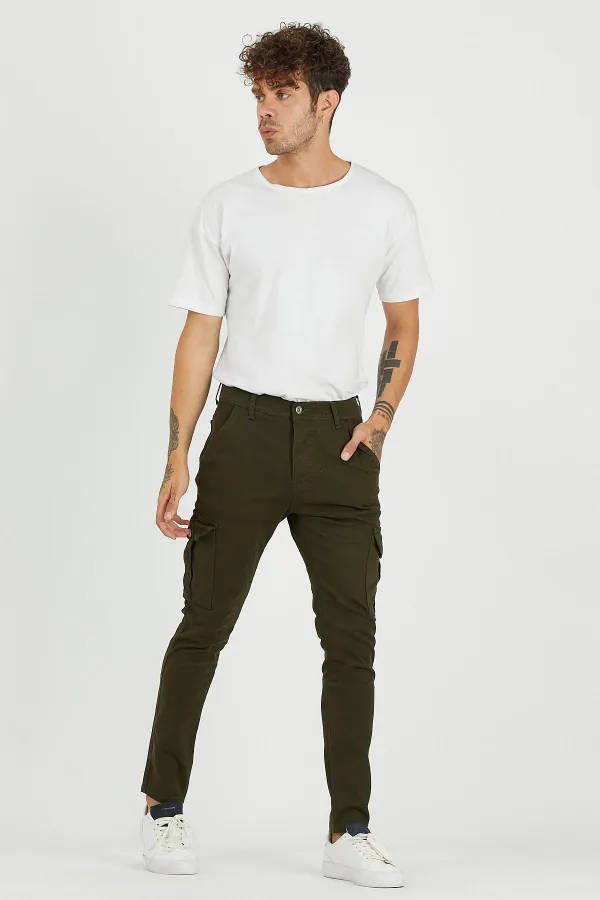 Erkek Lastiksiz Esnek Kargo Cepli Pantolon