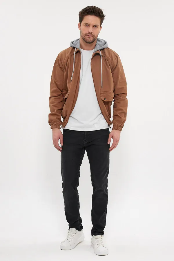 Veste en jean à capuche unisexe en coton avec col polo zippé